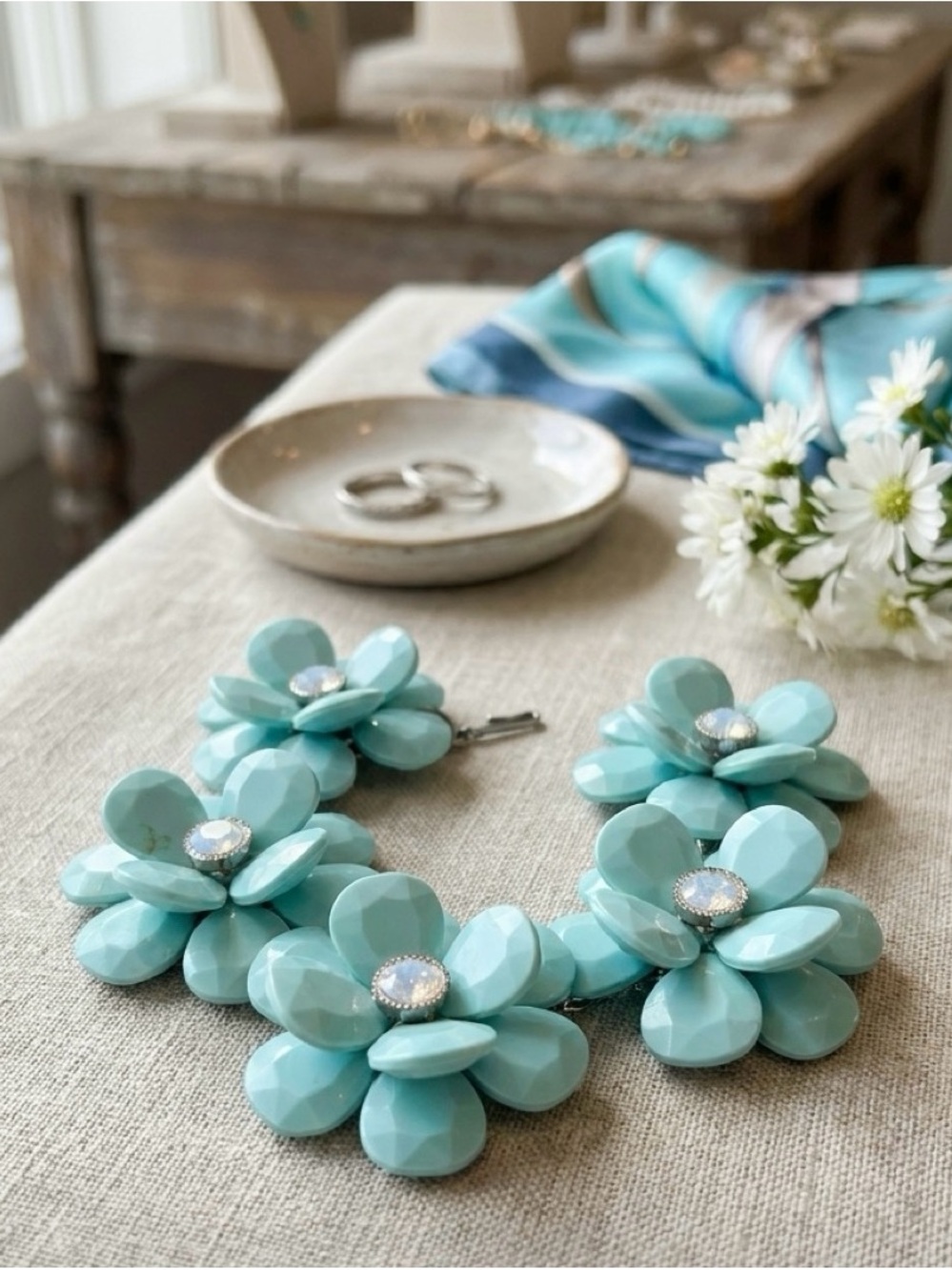 Aqua Floral Statement Bracelet